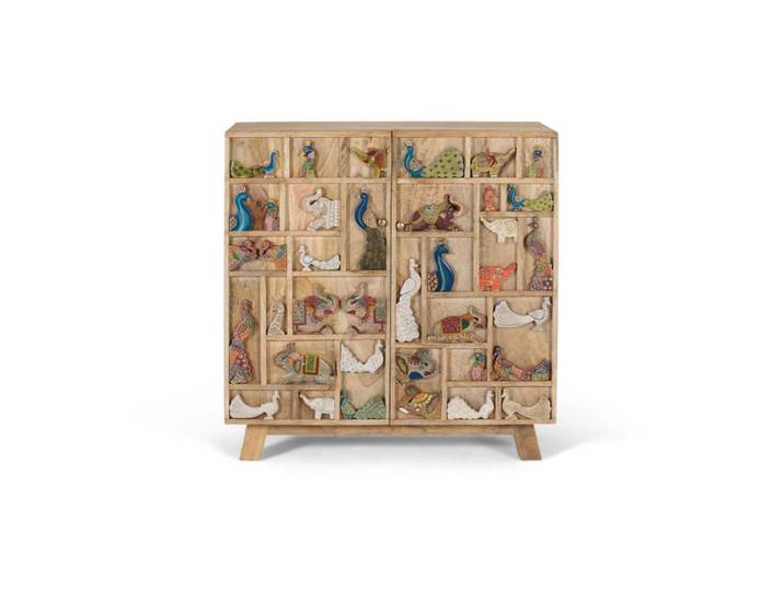Commode en bois de manguier naturel avec détails originaux