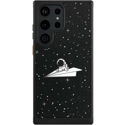 Nivocase Hülle für Samsung Galaxy S23 Ultra Handyhülle NIVOcore Case Schwarz Astronaut Comic Papier (Samsung Galaxy S23 Ultra), Smartphone Hülle, Schwarz