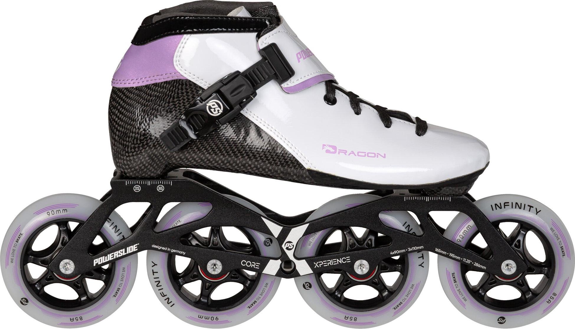 Powerslide Dragon White 90 Kinder Karbon Inline Skate, für Racing, 2in1 Alu Frame, Infinity Rolle, ABEC 9