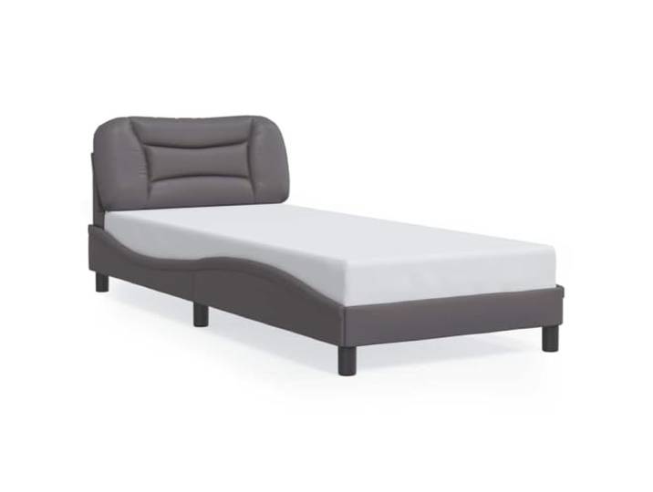 Bettgestell ohne Matratze Hvar, Kunstleder, Grau, 90 x 200 cm Gepolstertes Kopfteil, Lattenrost aus Holz, fleckenresistent, modernes Wellendesign