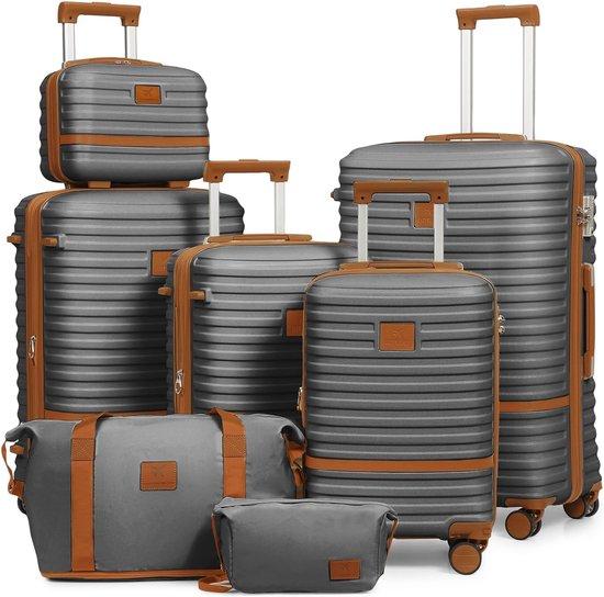 Reisekoffer-Set, 7-teilig - Hartschalenkoffer aus ABS - Grau/Braun - Der ideale Reisebegleiter