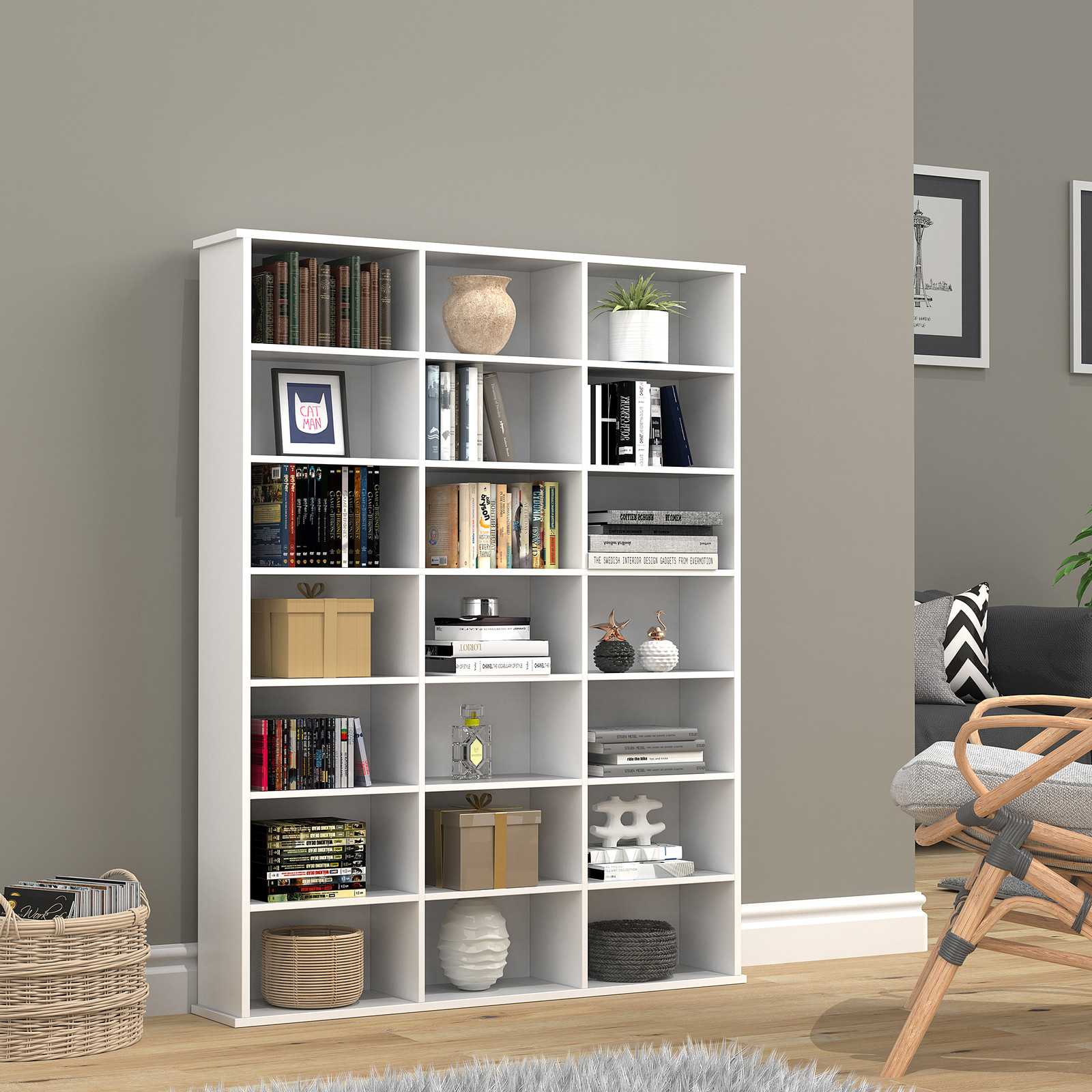 home24 Open kast Megosa M wit/wit, B/D/H: 105 x 136 x 19 cm