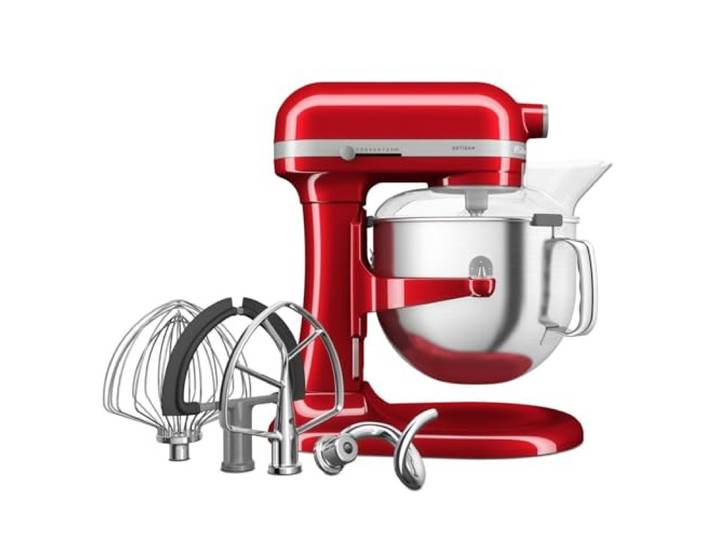 KitchenAid Artisan Küchenmaschine Schüsselheber 6,6L Liebesapfelrot Knetet schwere Teige, bis zu 14 Pizzen pro Durchgang; 11 Geschwindigkeiten, Ganzmetallgehäuse und ikonisches Design