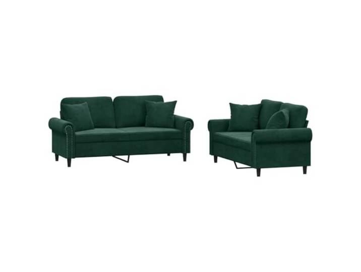GHVBNMF 2er Sofagarnitur mit Kissen Dunkelgrün Samt Couch Set 2-Sitzer Weiches Samtsofa Set für Wohnzimmer und Lounge, stabile Metallbeine, inklusive 4 Zierkissen für extra Komfort.
