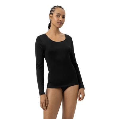 Langarmshirt MEY "Emotion", Damen, Gr. 40, schwarz, Feinripp, Obermaterial: 50% Viskose, 46% Polyamid, 4% Elasthan, figurbetont hüftbedeckend, Rundhals, Shirts Langarmshirt, Fließende Qualität