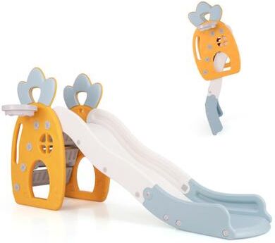 Costway Foldable Slide with Basketball Hoop and Buffer Zone for Kids Aged 3+ Years Old