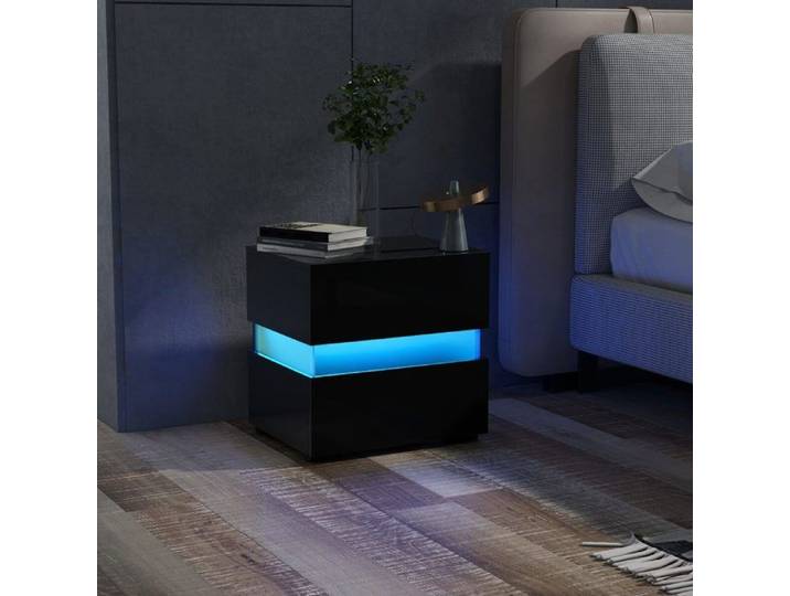 Table de chevet lumineuse LED - PAGE LIVING - PAGE Living - 2 tiroirs - Noir brillant - 45x35x45 cm