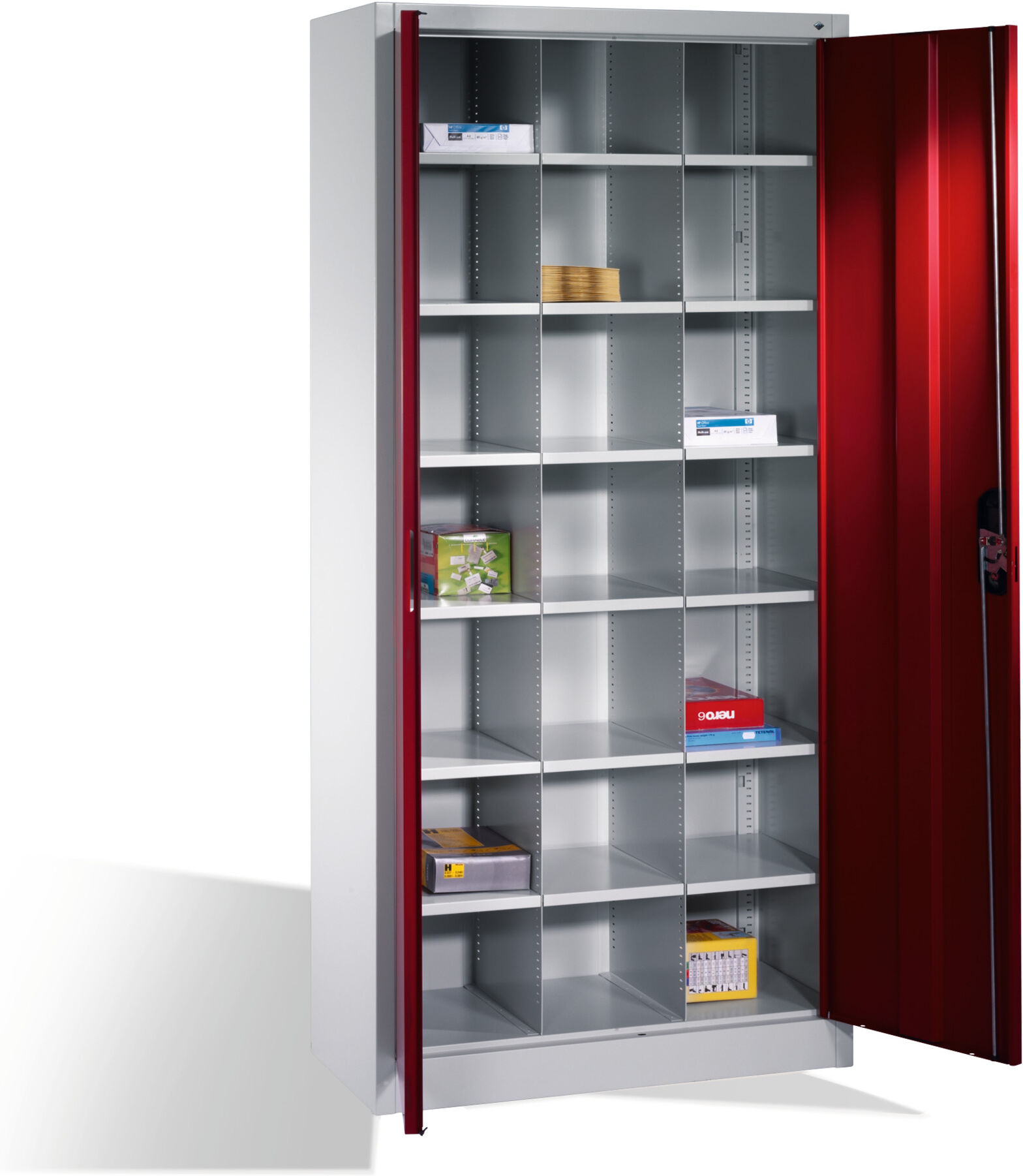 C+P Aktenschrank Acurado mit Drehtüren, innen 21 Gefache, H1950xB930xT400mm Front Rubinrot Korpus Lichtgrau ; C + P Möbelsysteme (9260-410 S10087)
