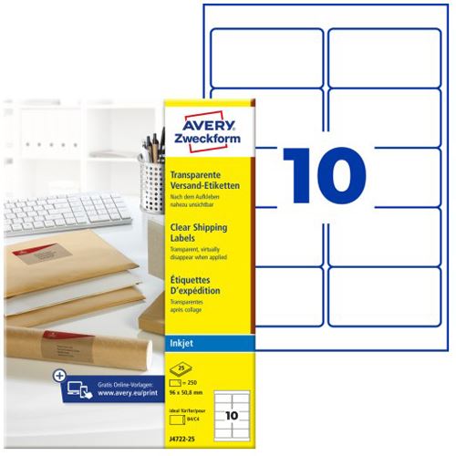 AVERY Zweckform 250 Folien-Versandetiketten J4722-25 transparent 96,0 x 50,8 mm