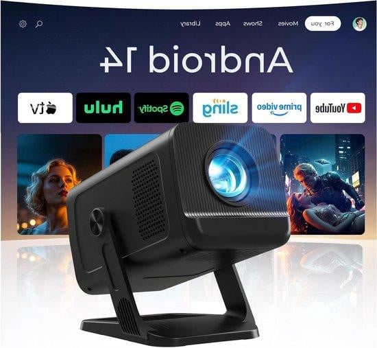 LYNCAST Mini Beamer Draagbare Projector met Android 14 en 270 graden draaibare voet - Wit