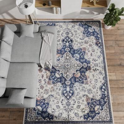 Grand Bazaar Bellini Vintage Bohemian Area Rug, Blue/Gray/Rust Medallion