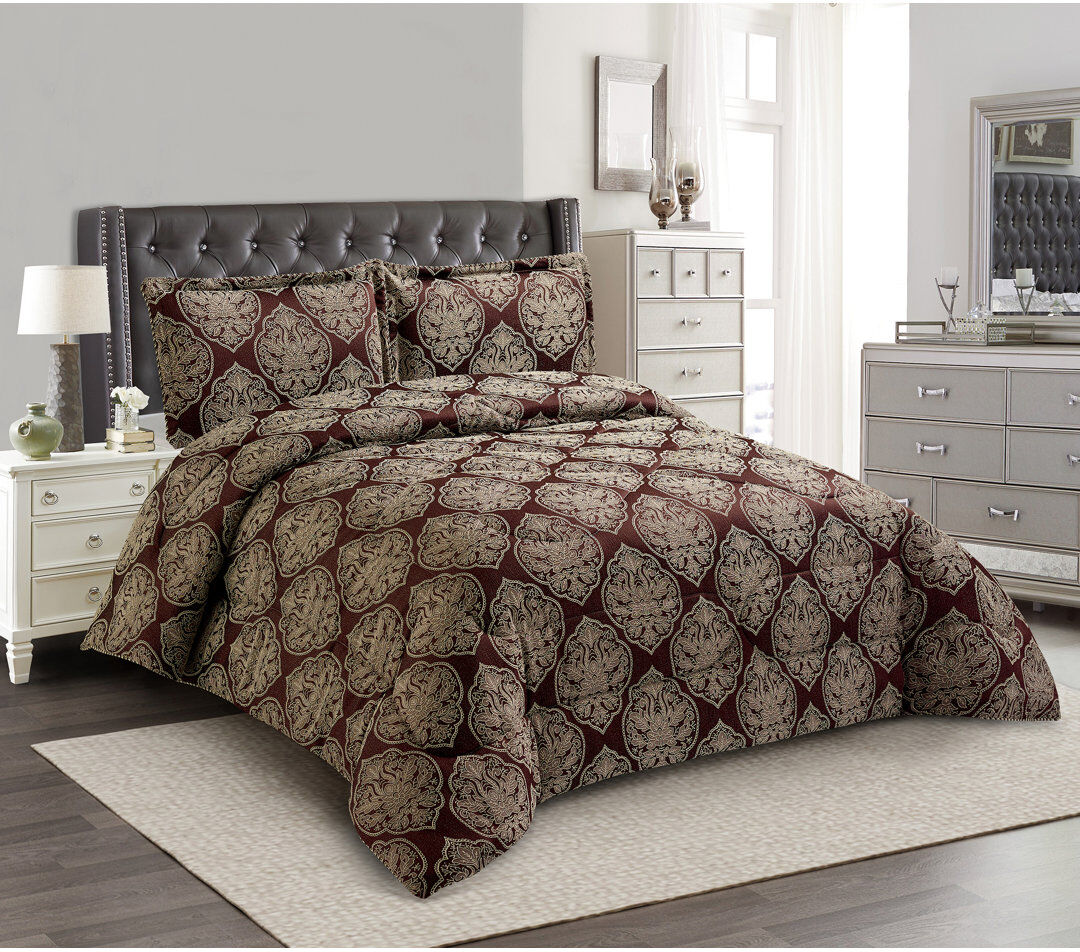 Textile Home Jacquard Floral Bedspread Brown Double Bedspread + 2 Standard Shams