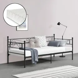 Metallbett Kerava 90x200 cm mit Matratze Schwarz [en.casa]