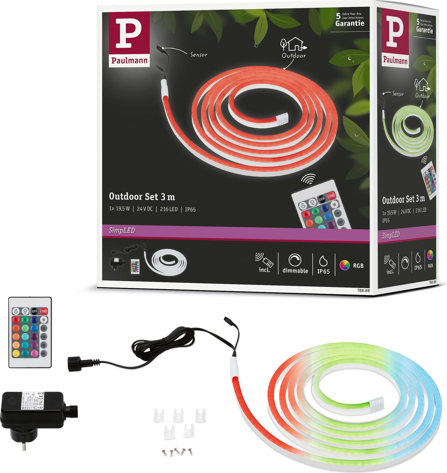 Paulmann SimpLED LED-strip voor buiten, RGB multicolor, inclusief afstandsbediening en voeding, IP44