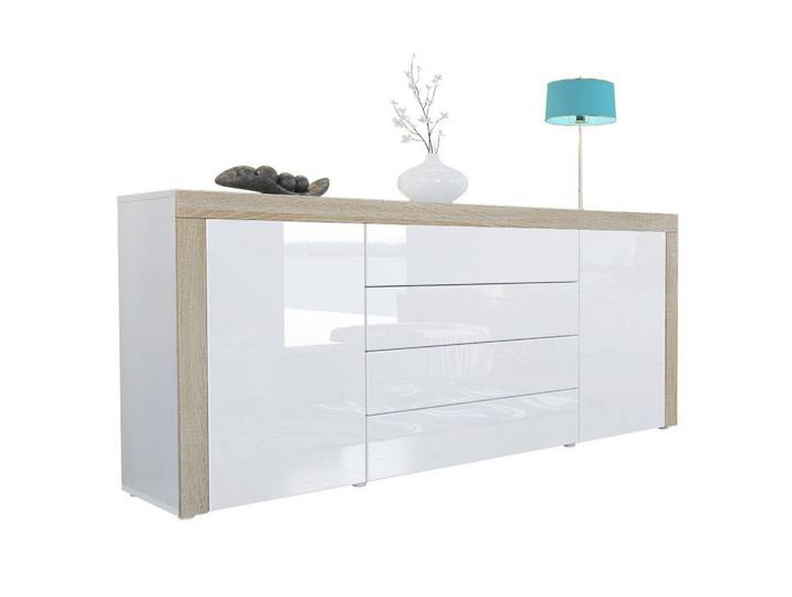 SIDEBOARD La Paz Weiß Hochglanz / Eiche sägerau