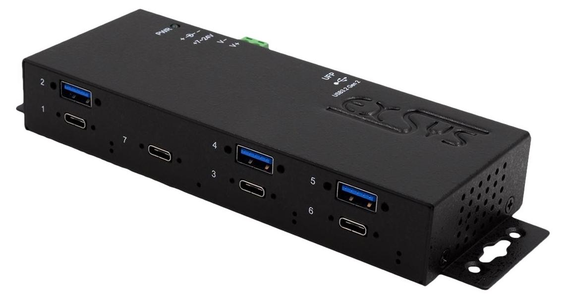 EXSYS EX-1237HMVS, USB 3.2 Gen 1 (3.1 Gen 1) Type-C, USB 3.2 Gen 1 (3.1 Gen 1) Type-A, USB 3.2 Gen 1 (3.1 Gen 1) Type-C, 5000 Mbit/s, Schwarz, Metall, 1 m