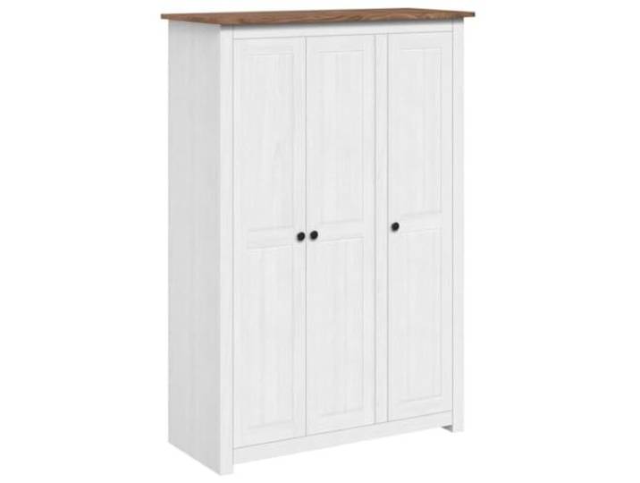 3-türiger Schrank weiß 118x50x171,5 cm Kiefer Massivholz Panama 4 Fachböden, Kleiderstange, Kiefer Massivholz, Schlafzimmer, Serie Panama