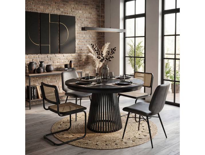 Esstisch TRAVIS 100 cm - 180 cm x 100 cm x 76,6 cm, Schwarz x Beine Schwarz