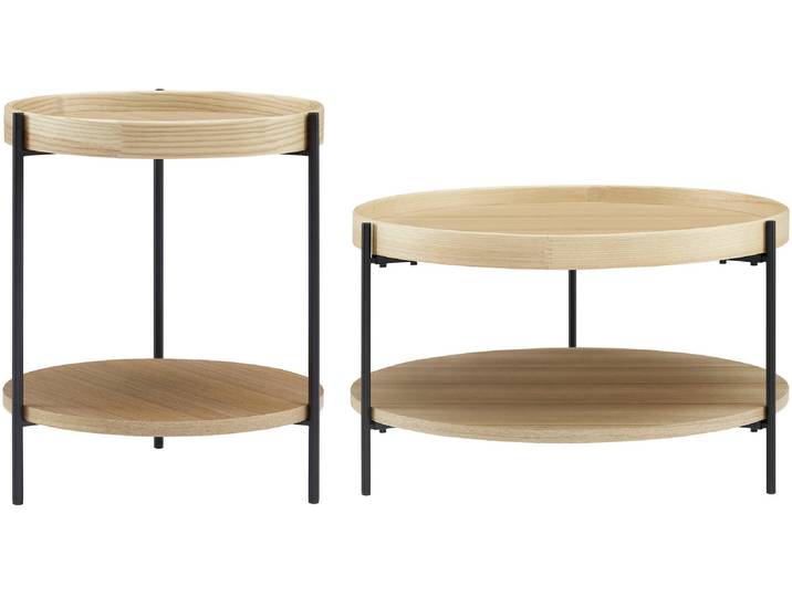 Couchtisch SALESFEVER Chicago Couchtisch-Set rund 2-teilig mit 2 Ablageflächen , beige (natur, schwarz, schwarz, natur), B:69cm H:39cm T:69cm, MDF mit Eschenholzfurnier, Metall, Tische, Couchtisch, Moderner Wohnzimmertisch mit zusätzlichem Stauraum