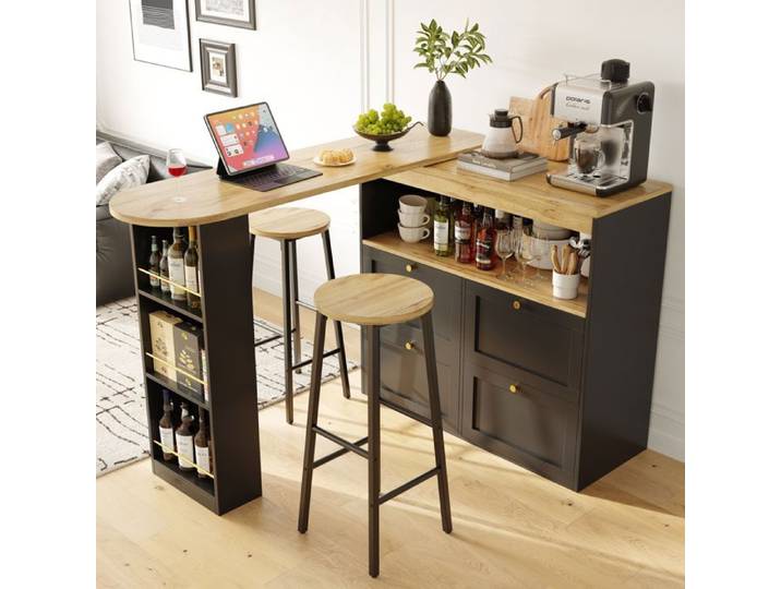 Ensemble Tabourets de Bar Noir 2 Tabourets de Bar Rangement Étagères Réglables Confort Solide Robuste Métal 30x30x70cm