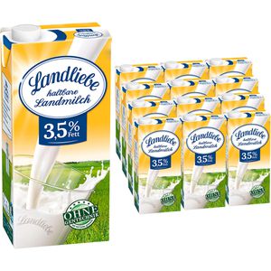Landliebe Milch H-Vollmilch, Fettgehalt 3,5%, ultrahocherhitzt & homogenisert, 12x 1 Liter