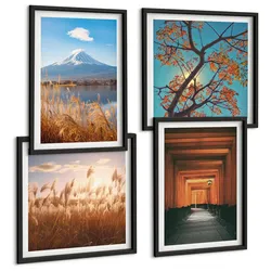 BILDER SET 4er Set - 50x50 cm & 40x60 cm Schwarzer Rahmen - Japanische Naturlandschaften