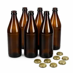 6er Set Bierflaschen Braun 0,5L mit 8 Kronkorken Gold Abfüllflaschen Saft Limo