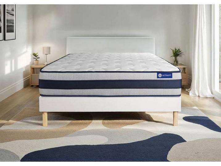 Ensemble Matelas Sommier 180x220 cm - Actilatex Ergo - Sommier Kit Blanc