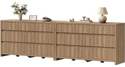 SICOTAS "55.2"" Wide Modern Fluted 7-Drawer Dresser, Handleless Wood Storage Chest with Anti-Tip & Hidden Casters"