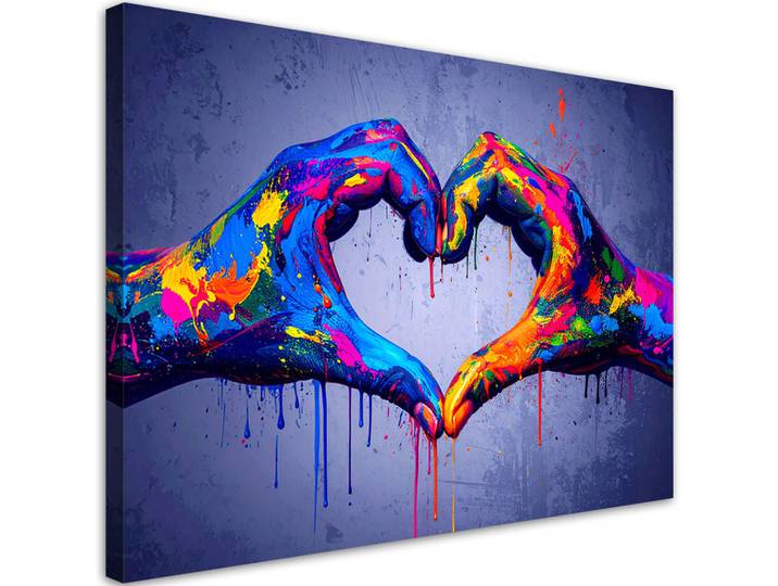 Feeby Leinwandbild Hände Herz Liebe Graffiti 90x60cm, Mehrfarbig, Herz/Romantik, Rechteckig, 90x60 cm, Bilder & Rahmen, Bilder, Leinwandbilder