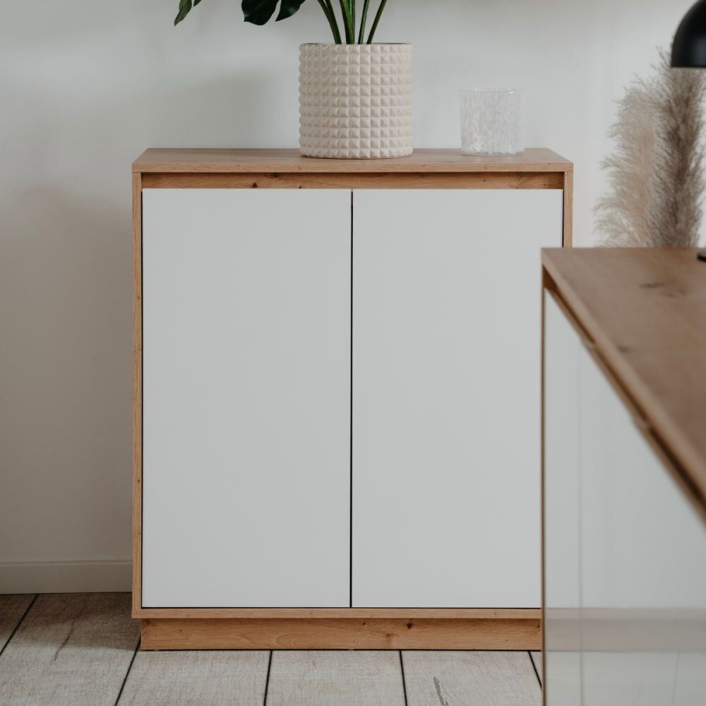Calicosy Petit buffet 2 portes l79 cm - chêne et blanc Blanc 79x88x40cm