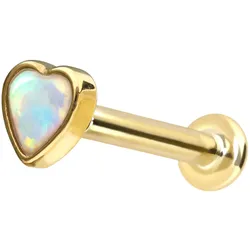 14 Karat Gold Labret mit Innengewinde SYNTHETISCHES OPALHERZ