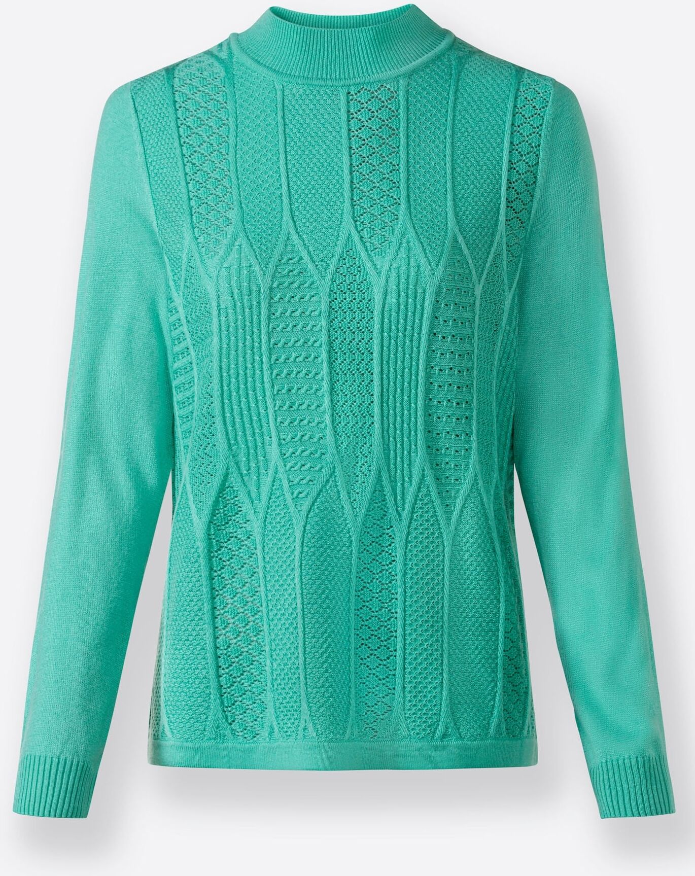 Stehkragenpullover CLASSIC "Pullover", Damen, Gr. 48, blau (blaugrün), 100% Polyacryl, unifarben, Pullover Stehkragenpullover blaugrün 48