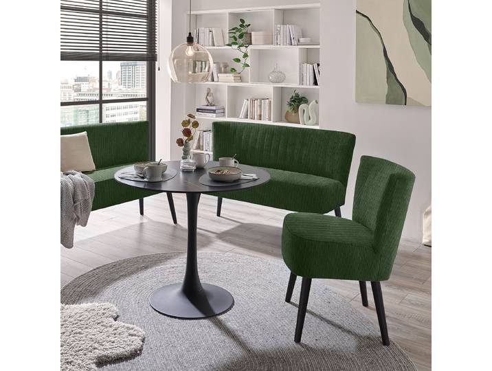 Banc capitonné Willunga 142cm Vert Velours côtelé Zuri: Mousse d'hiver Noir