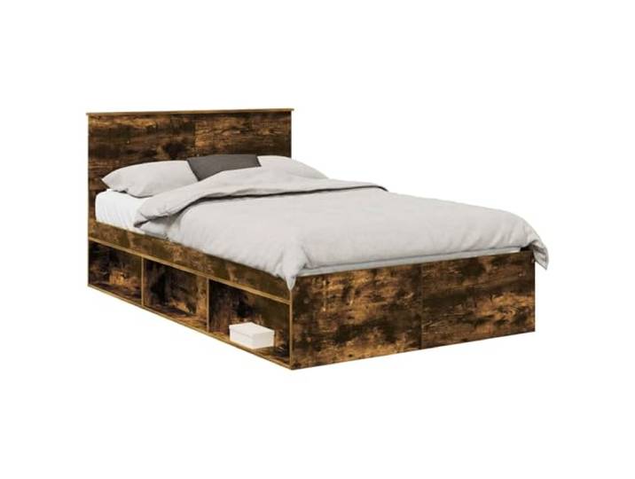 ZQQLVOO Bettrahmen Geräucherte Eiche 120 x 200 cm Massives Kiefernholz Modernes Design, Holzwerkstoffrahmen, fester Lattenrost, Kopfteil aus Kiefernholz, einfache Pflege