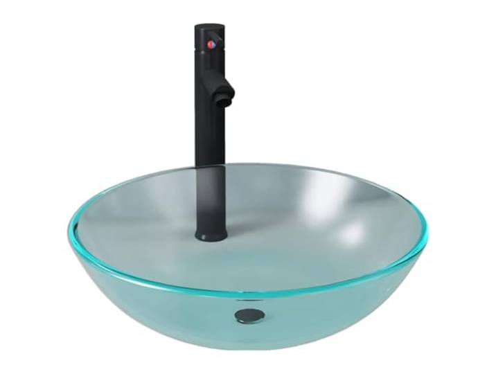 vidaXL Lavabo de bain avec robinet et drain à poussoir Verre trempé