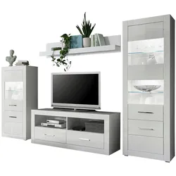 WOHNWAND weiß Hochglanz, Wohnkombination 4-teilig 300 x 198 cm