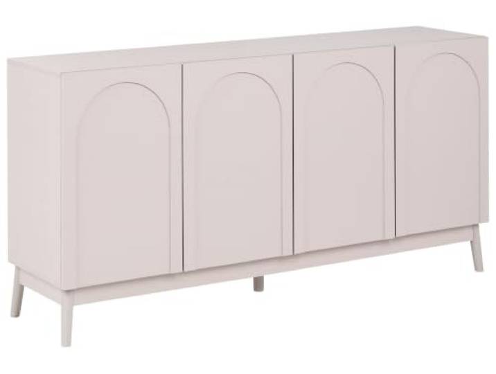 Beliani Sideboard Hellbeige Faserplatte mit Holzfüßen 4 Türen ohne Griffe 8 Fächer Modernes Schlichtes Design Schrank für Schlafzimmer Esszimmer Flur