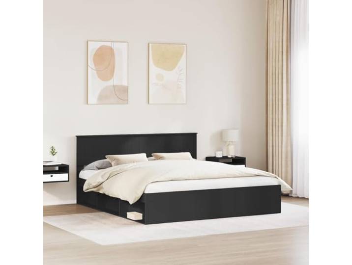 KTHLBRH Bettgestell, schwarz, 180 x 200 cm, Kiefer massiv Modernes Design, klare Linien, stabile Basis, Doppelzimmer