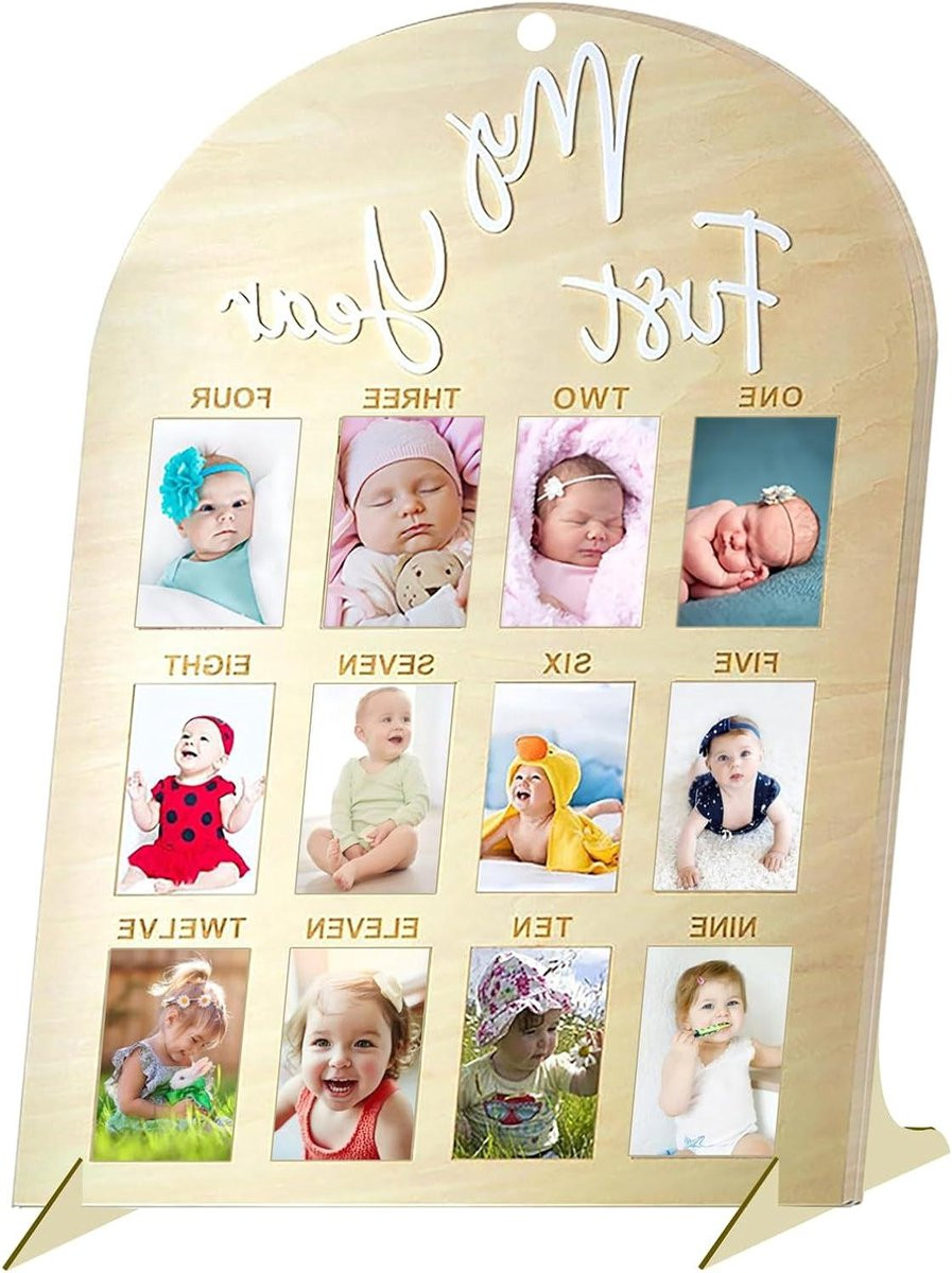 Houten Fotolijst Baby Aandenken Collage Eerste Jaar Bruin 43 x 30 cm