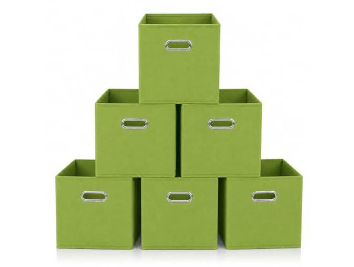 Kongming Kallax Lot de 6 boîtes de rangement pliables en tissu avec poignée - 28 x 28 x 28 cm - Pour étagère Kallax\, étagère à dés\, étagère étagée (vert pomme)