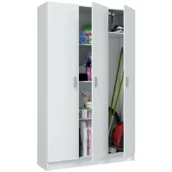 Dmora Mehrzweckschrank Beaumont, Beistellschrank mit 3 Türen, Kleiderschrank mit Schuhregal, Besenkammer, 109x37h180 cm, Weiß