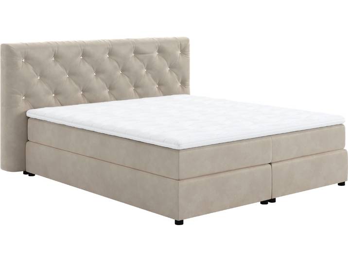 Boxspringbett, Polyester, Lila Pearl, 207×222 cm, Strasssteine im Kopfteil, Cotta