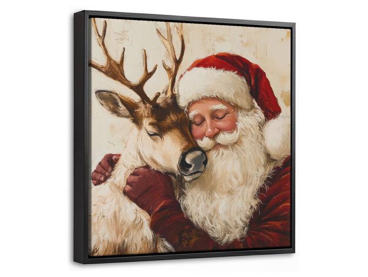 LEINWAND Bilder mit Rahmen - Weihnachtsmann - Rentier - Weihnachten - 20x20
