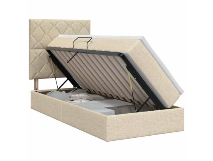 KTHLBRH Bett mit Stauraum und Matratze, Creme, 100 x 200 cm, Stoff Kunstleder Creme, hydraulische Hebeseite, Höhe 48,5 cm, großes Fach, modernes Zimmer