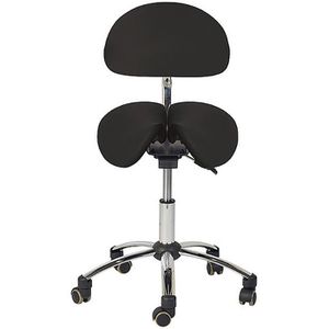 Teqler Drehhocker T135365SW, mit Sattelsitz, Kunstleder, mit Rollen, mit Lehne, schwarz