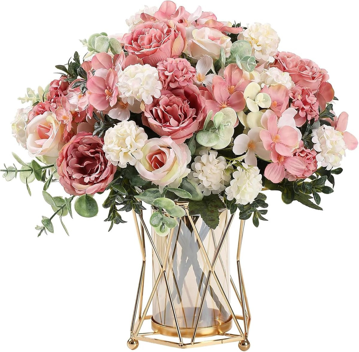 Set van 2 bundels roze zijden kunstrozen voor decoratie