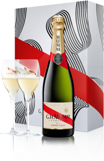 Champagne Mumm Champagner Mumm Cordon Rouge - Geschenk-Set 2 Champagnergläser - 0.75L