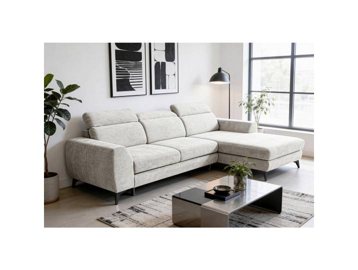 Mid.you Ecksofa Muenster, Elfenbein, Metall, Uni, 3-Sitzer, Ottomane rechts, L-Form, 264x191 cm, Rücken echt, Armteil links, rechts, Wohnzimmer, Sofas & Couches, Wohnlandschaften, Ecksofas