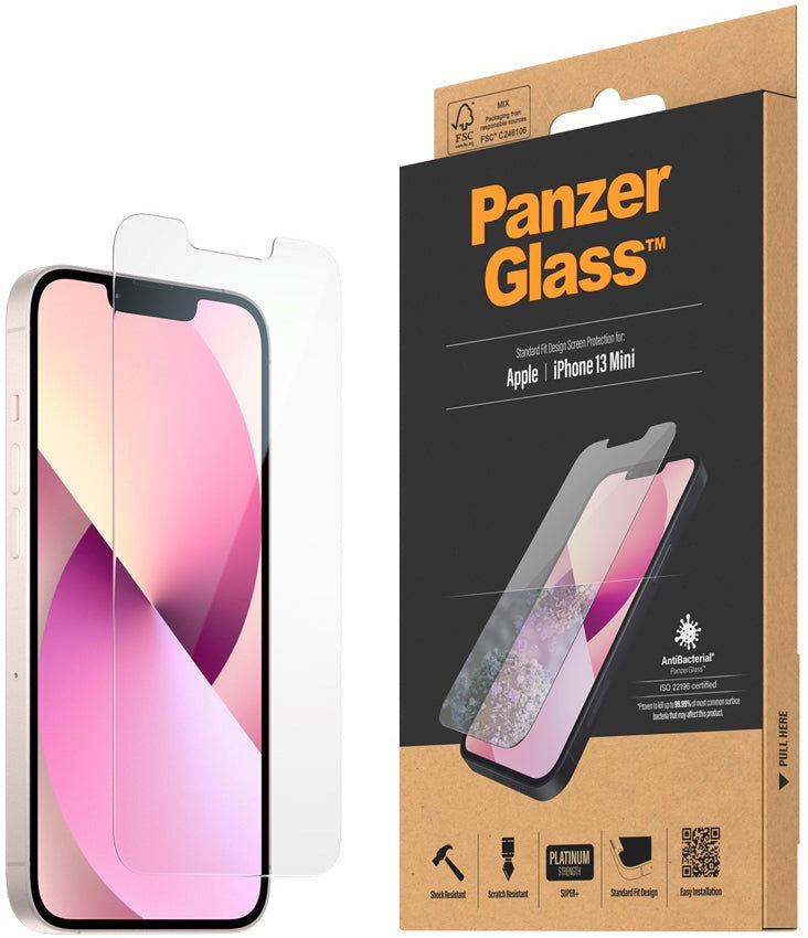 iPhone 13 Mini PanzerGlass AntiBacterial Standard Fit Beskyttelsesglas - Gennemsigtig